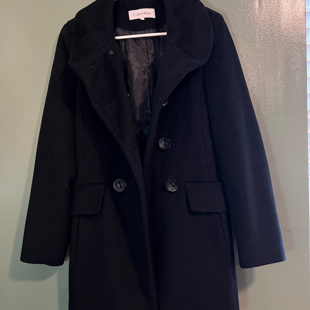 Calvin Klein Women's Double-Breasted Black Pea Coat